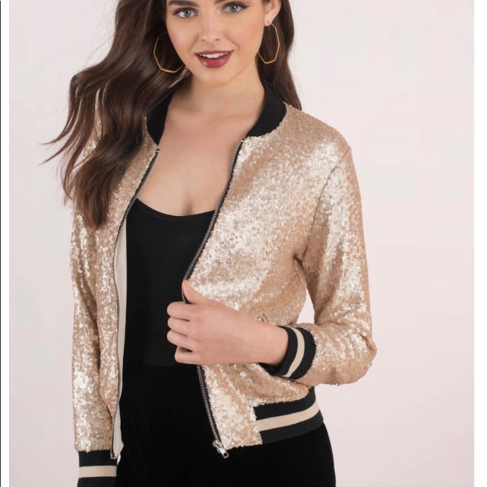 NWT Lost + Wander Champagne Gold Sequin Bomber Jacket - XS Swiftie